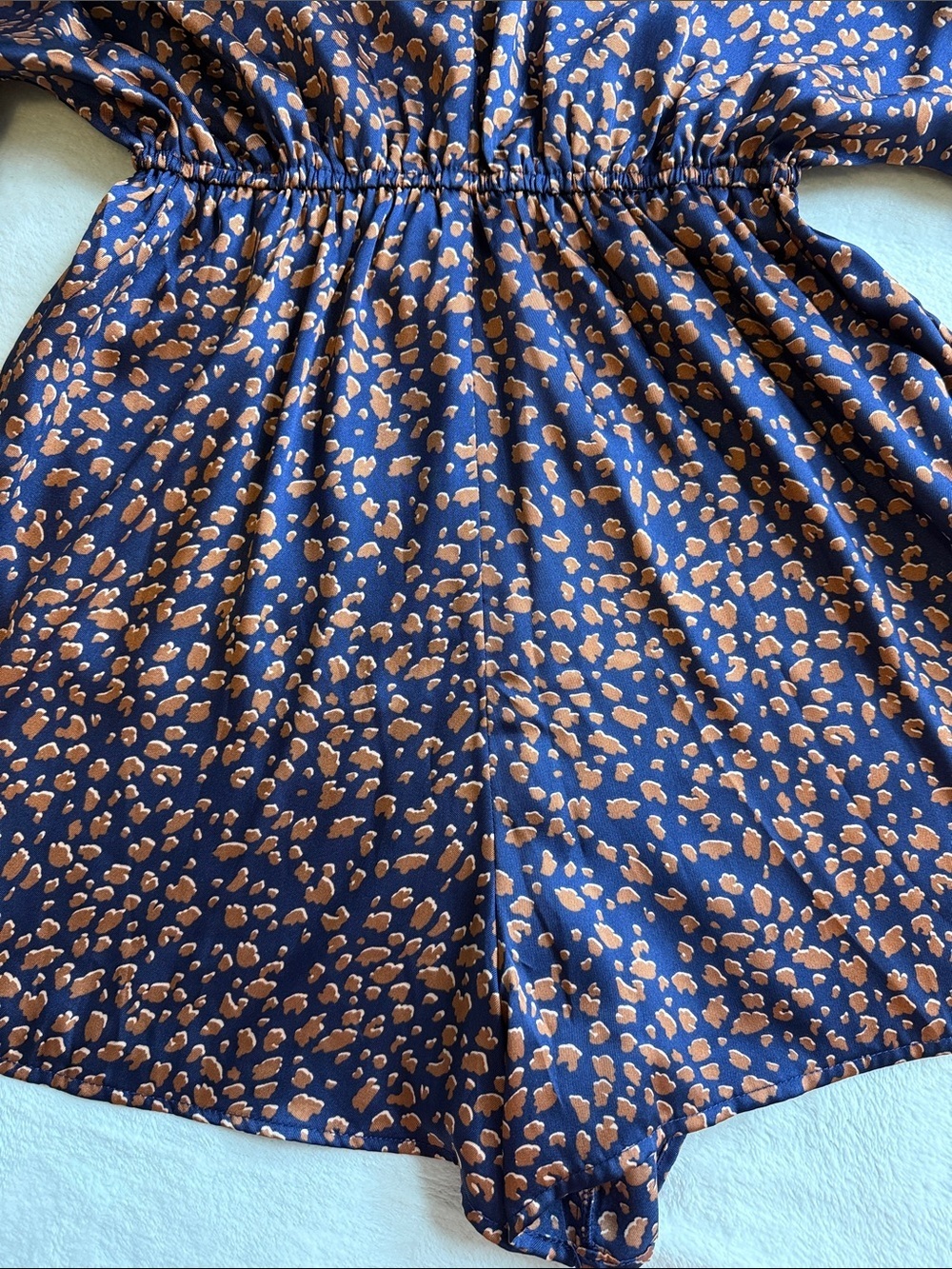 Glam Navy & Copper Leopard Print Long Sleeve Romper Open Back Boho Playsuit NWT - Picture 3 of 14
